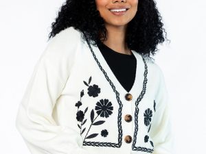Bloom With Grace Ivory and Black Floral Embroidered Cardigan FINAL SALE