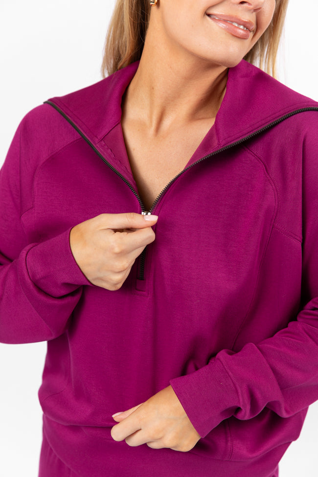 Let's Just Stay Plum Quarter Zip Knit Pullover FINAL SALE - Image 4