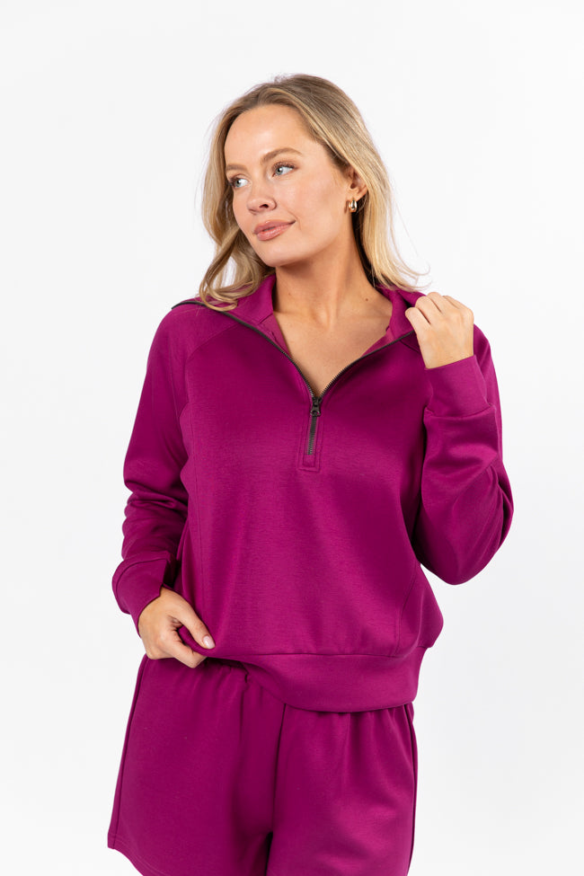 Let's Just Stay Plum Quarter Zip Knit Pullover FINAL SALE - Image 3
