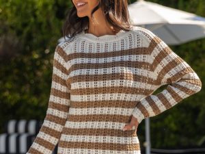 Mai Tai Memories Mocha and Ivory Striped Knit Dress FINAL SALE