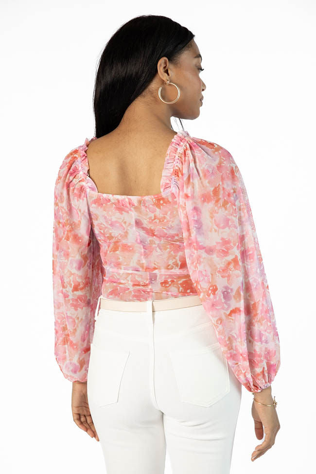 Show Me The Way Pink Multi Ruched Balloon Sleeve Floral Bodysuit FINAL SALE - Image 4