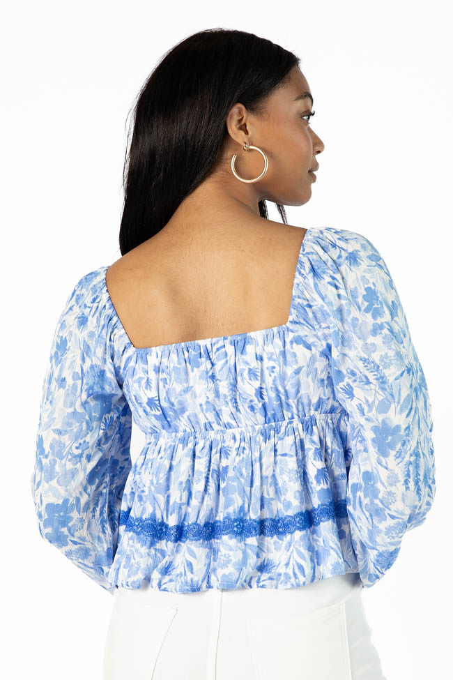 In My Dreams Blue Lace Trim Floral Blouse FINAL SALE - Image 5