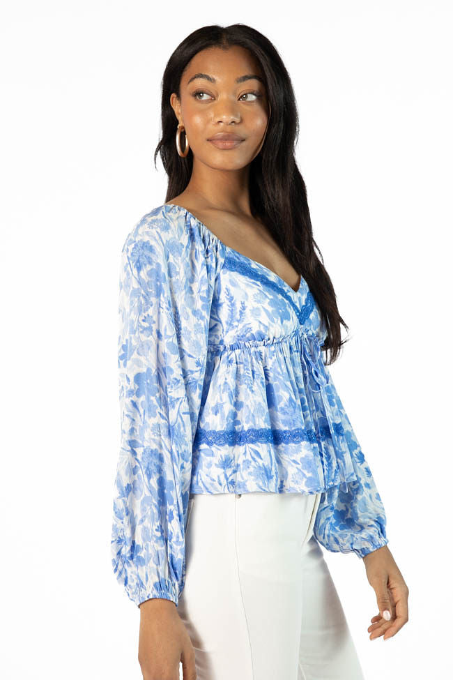 In My Dreams Blue Lace Trim Floral Blouse FINAL SALE - Image 4