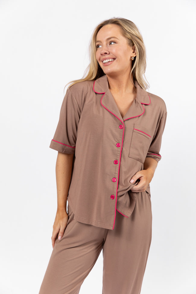 Good To Get Away Brown Pajama Set FINAL SALE - Image 3