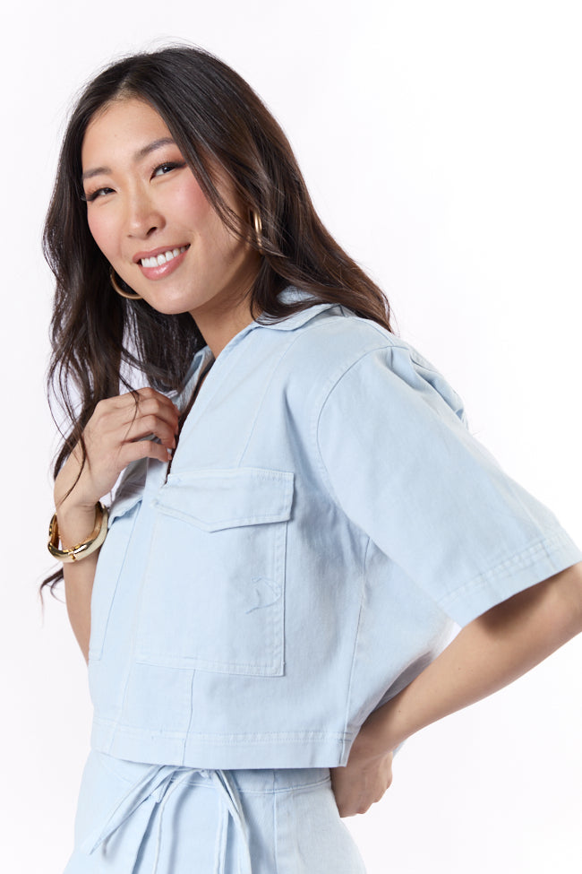 New Ways Ice Blue Cropped Denim Top FINAL SALE - Image 5