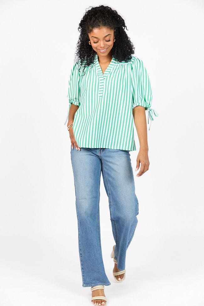 Look What We Started Green Striped Poplin Blouse FINAL SALE - Image 2
