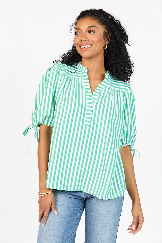 Look What We Started Green Striped Poplin Blouse FINAL SALE