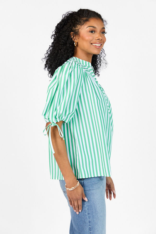 Look What We Started Green Striped Poplin Blouse FINAL SALE - Image 3