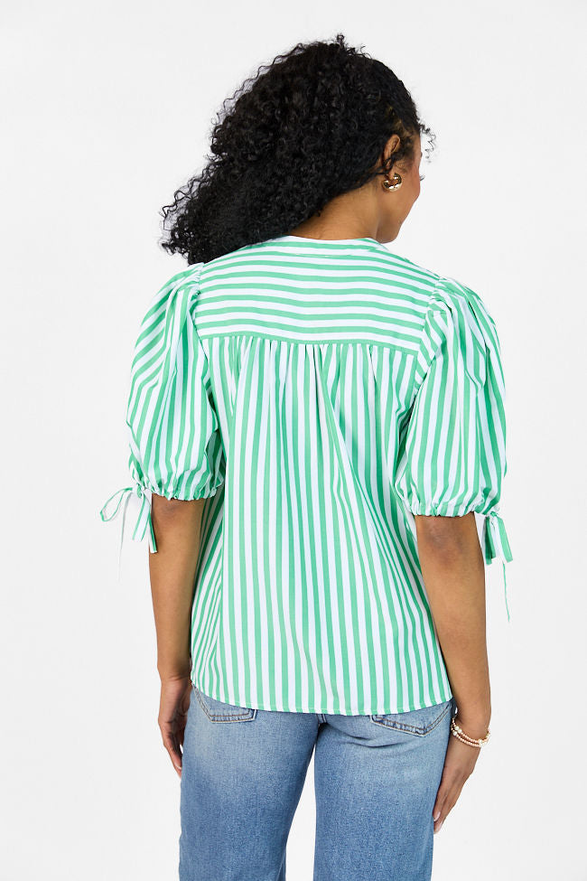 Look What We Started Green Striped Poplin Blouse FINAL SALE - Image 5