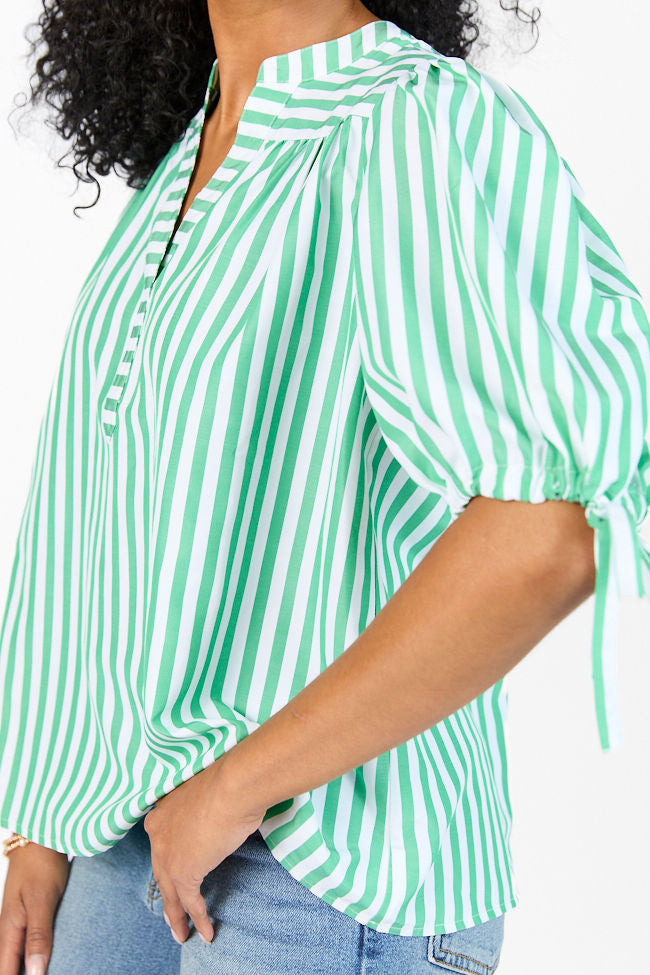 Look What We Started Green Striped Poplin Blouse FINAL SALE - Image 4