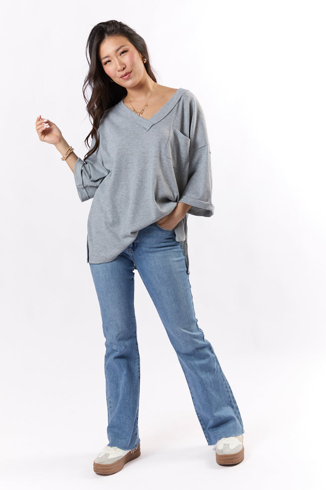 It's Our Time Grey Oversized Pocketed Waffle Tee FINAL SALE - Image 2