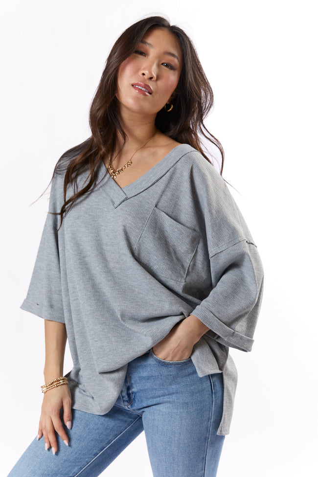 It's Our Time Grey Oversized Pocketed Waffle Tee FINAL SALE
