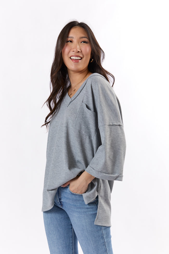 It's Our Time Grey Oversized Pocketed Waffle Tee FINAL SALE - Image 3