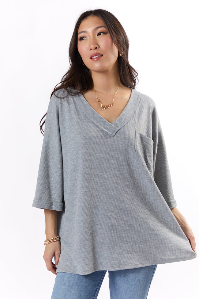 It's Our Time Grey Oversized Pocketed Waffle Tee FINAL SALE - Image 4