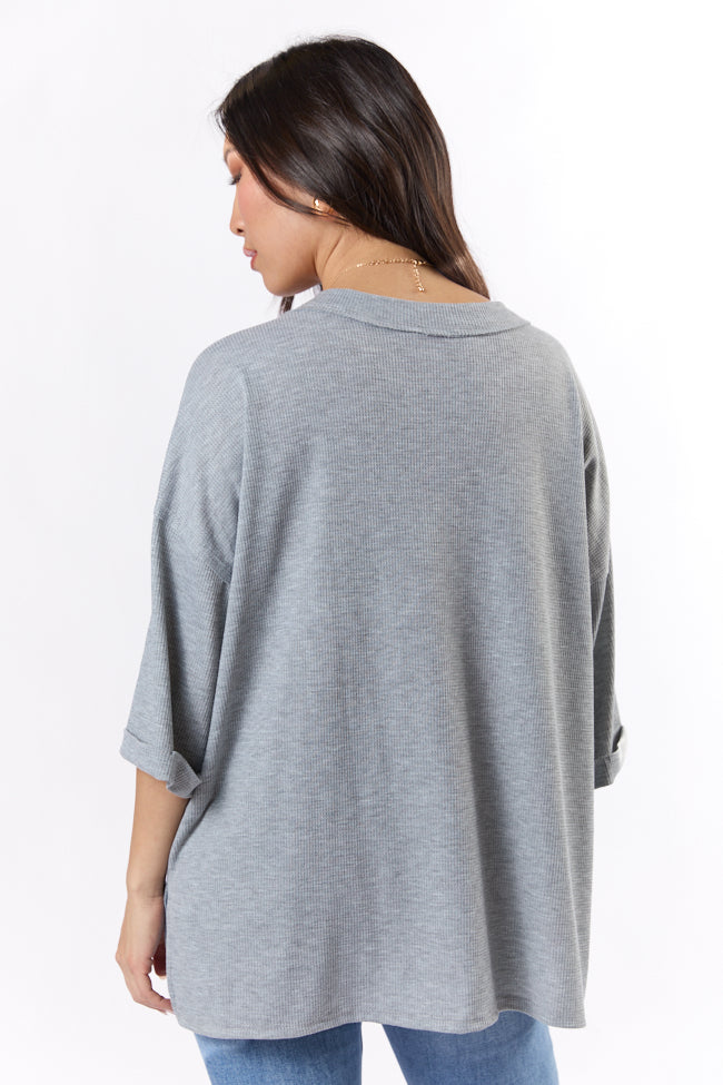 It's Our Time Grey Oversized Pocketed Waffle Tee FINAL SALE - Image 6