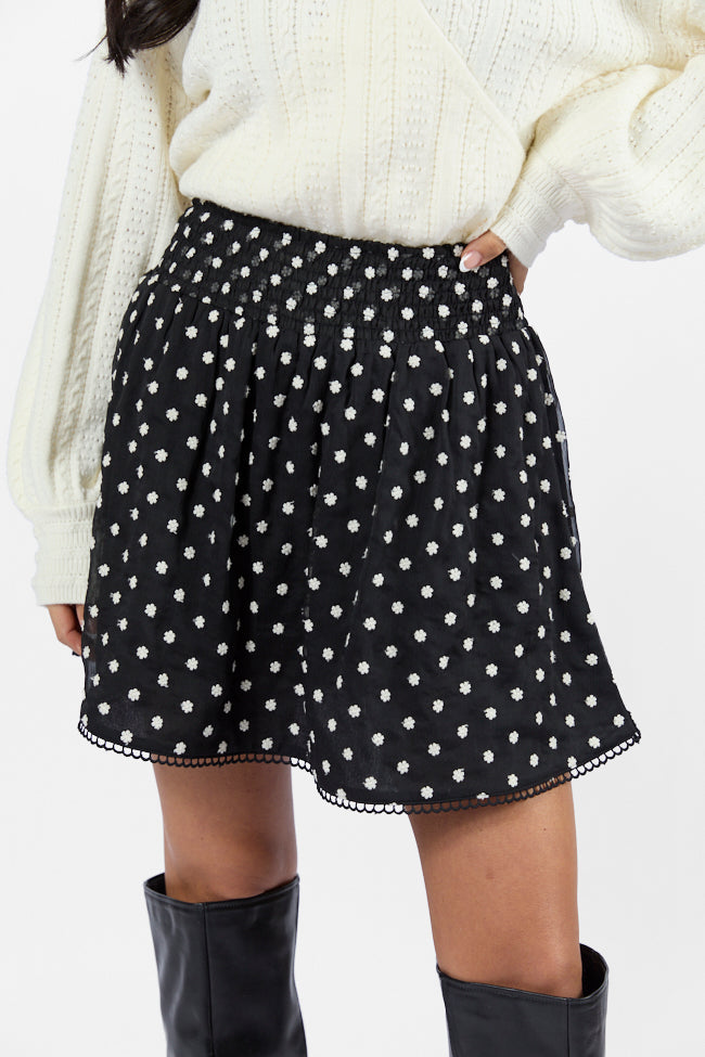 Through The Garden Black Floral Eyelet Trim Mini Skort FINAL SALE