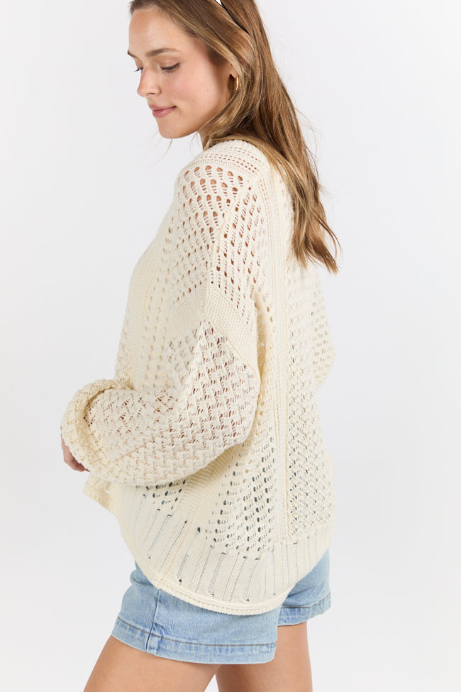 Morning Markets Cream Open Knit V-Neck Sweater FINAL SALE - Image 3