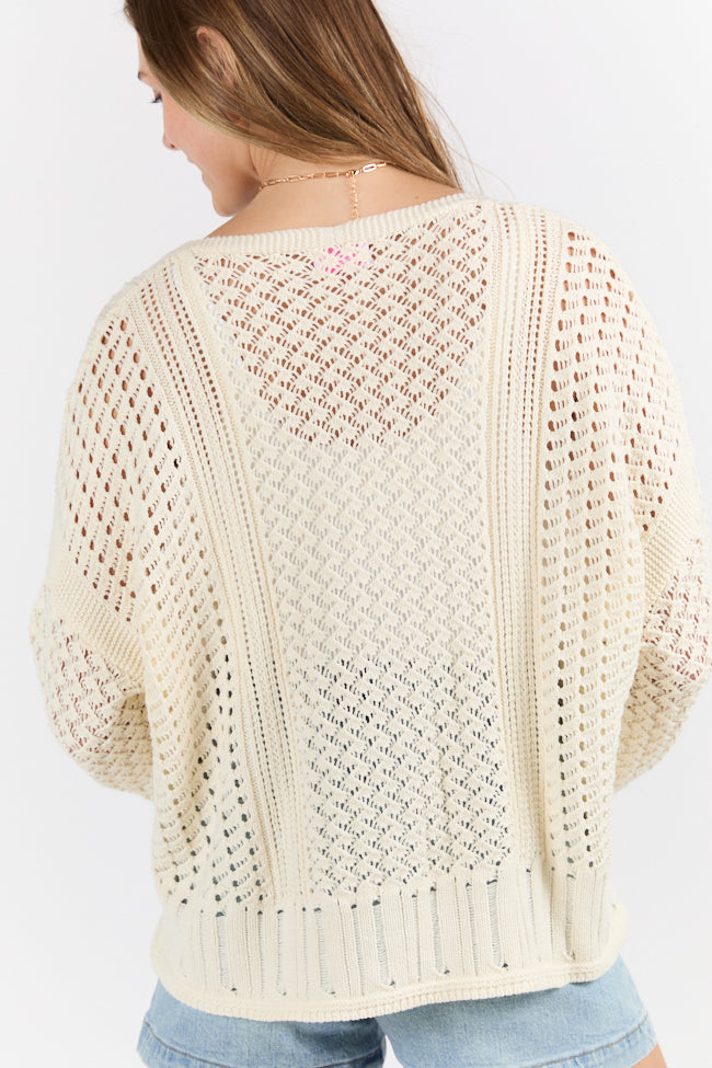 Morning Markets Cream Open Knit V-Neck Sweater FINAL SALE - Image 4