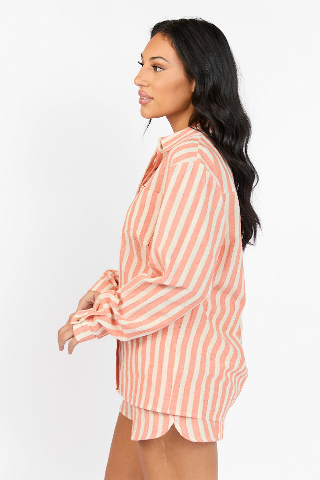 With The Tide Coral Striped Button Up Top FINAL SALE - Image 7