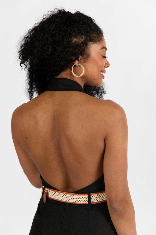 Five Star Black Collared Romper With Belt Detail FINAL SALE - Image 4