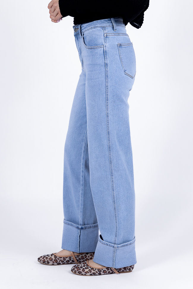 Camila Light Wash Wide Leg Cuffed Jeans FINAL SALE - Image 4