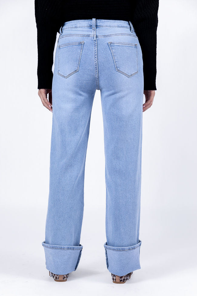 Camila Light Wash Wide Leg Cuffed Jeans FINAL SALE - Image 5
