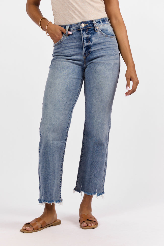Briauna Light Wash Distressed Hem Ankle Length Wide Leg Jeans FINAL SALE