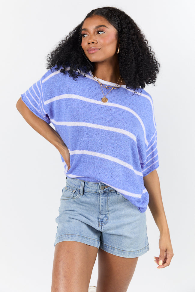 Wear It Well Blue And Ivory Striped Sweater T-Shirt FINAL SALE - Image 3