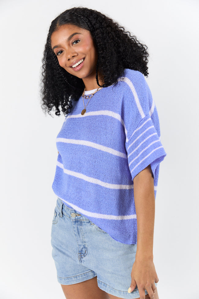 Wear It Well Blue And Ivory Striped Sweater T-Shirt FINAL SALE - Image 4