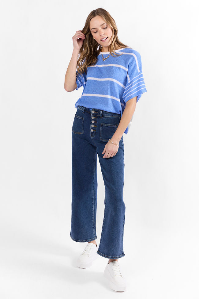 Wear It Well Blue And Ivory Striped Sweater T-Shirt FINAL SALE - Image 6