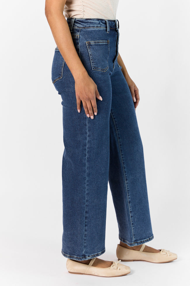 Sutton Dark Wash Wide Leg Patch Pocket Jeans FINAL SALE - Image 4