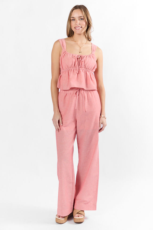 To The Sun Coral Striped Peplum Two Piece Set FINAL SALE - Image 2