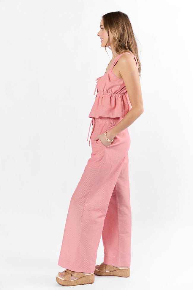 To The Sun Coral Striped Peplum Two Piece Set FINAL SALE - Image 4