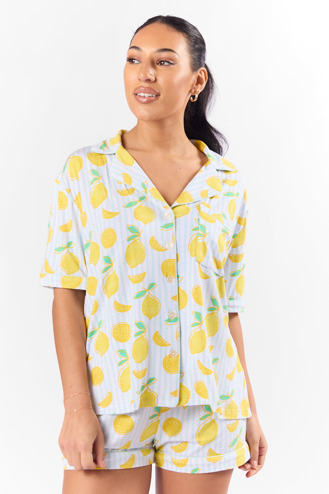Under the Stars Lemon Print Short Sleeve Pajama Top FINAL SALE - Image 4