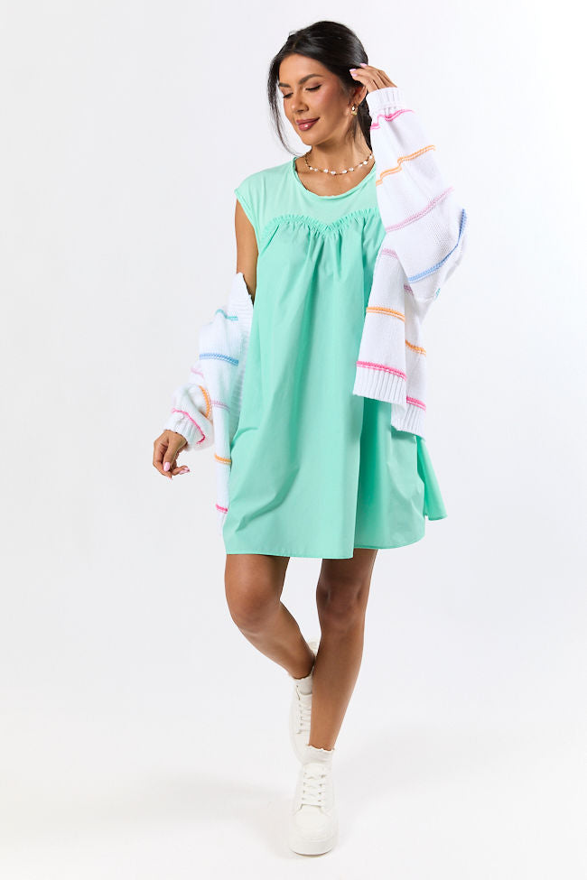 All The Buzz Mint Knit and Woven Mix Dress FINAL SALE - Image 2