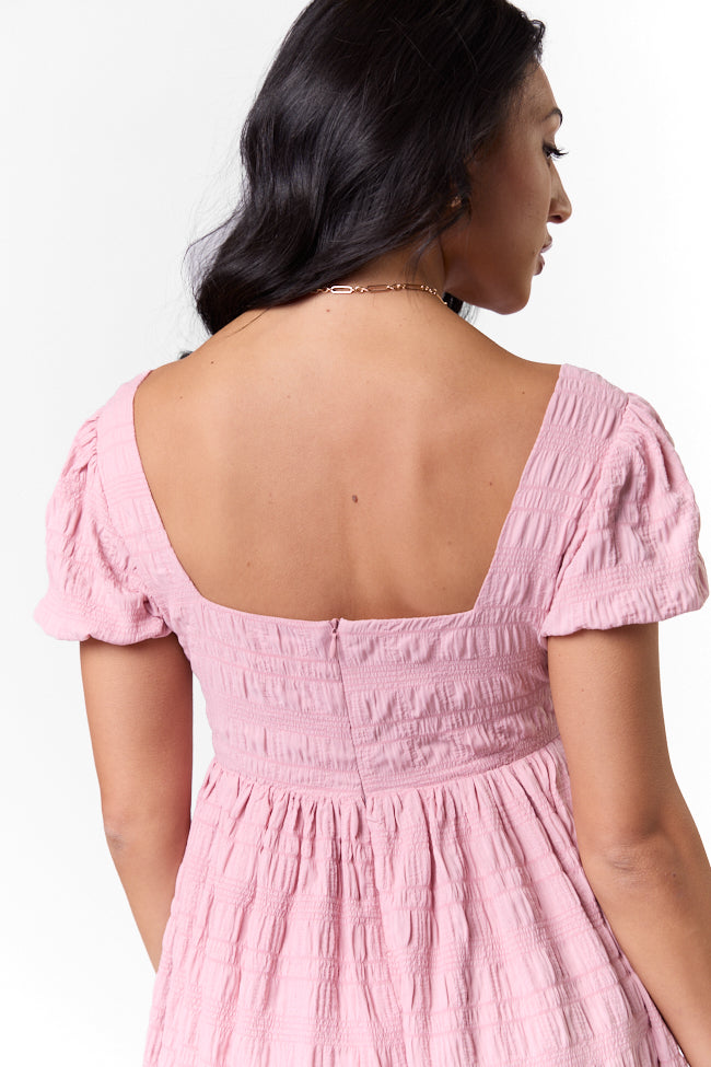 Breezing By Pink Textured Square Neck Mini Dress FINAL SALE - Image 4