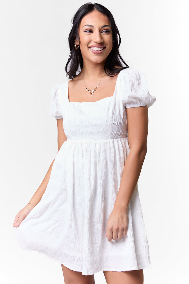 Breezing By Ivory Textured Square Neck Mini Dress FINAL SALE - Image 4