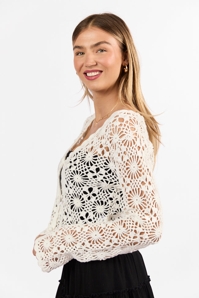 Unbeatable Memories Long Sleeve Ivory Crochet Cardigan FINAL SALE - Image 9
