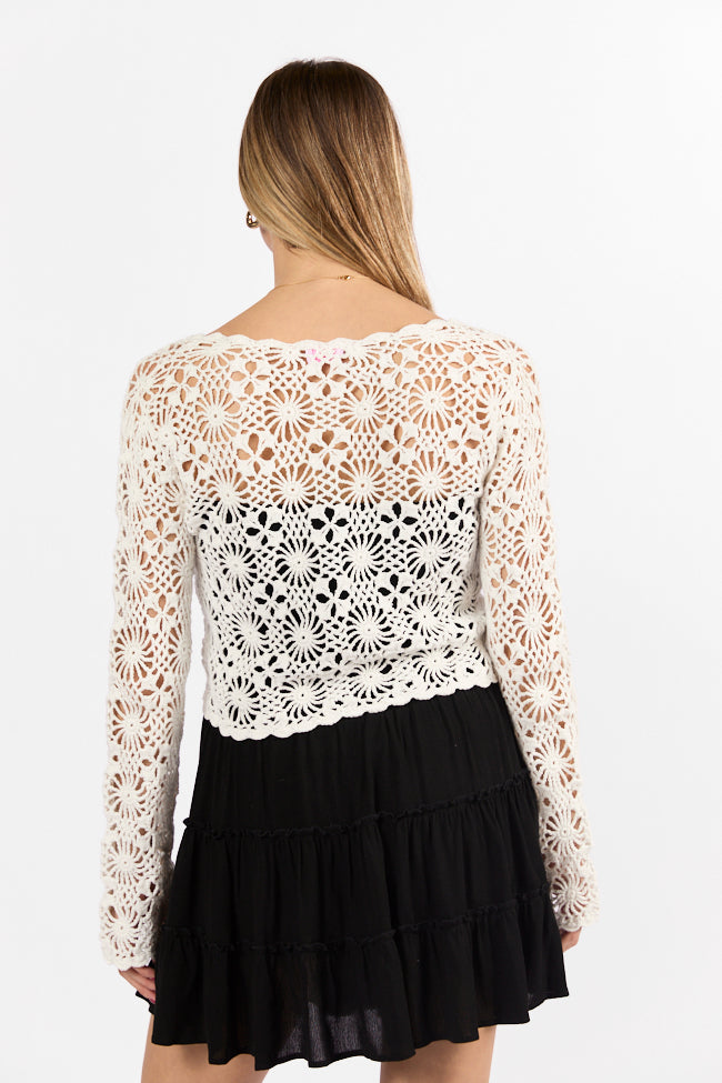 Unbeatable Memories Long Sleeve Ivory Crochet Cardigan FINAL SALE - Image 10