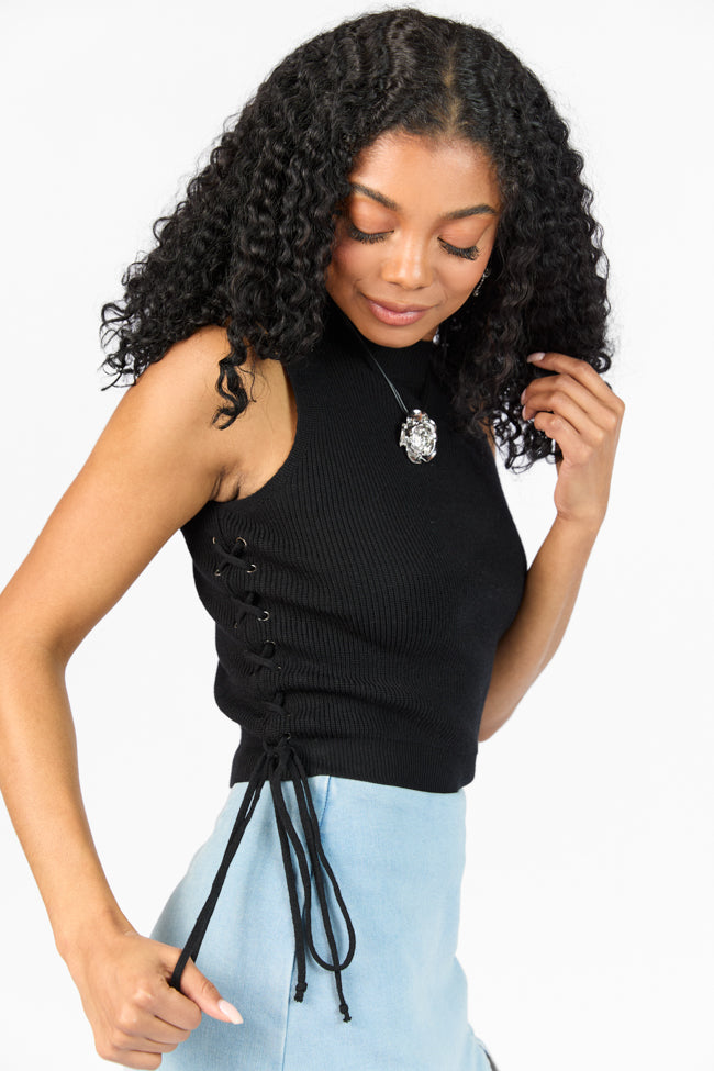 Strike The Right Note Black Corset Side Detail Sweater Tank FINAL SALE - Image 2