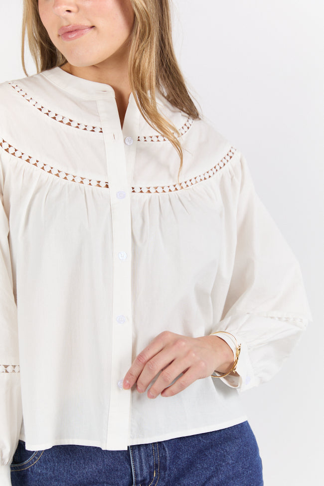 Memorable Moments Ivory Ladder Detail Long Sleeve Woven Blouse FINAL SALE - Image 3