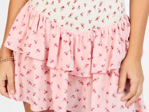 Special Day Ivory and Pink Multi Floral Color Block Tiered Skort FINAL SALE