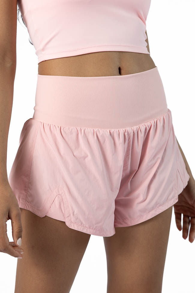 First Place Pink Ribbed Waistband Running Shorts FINAL SALE - Image 2