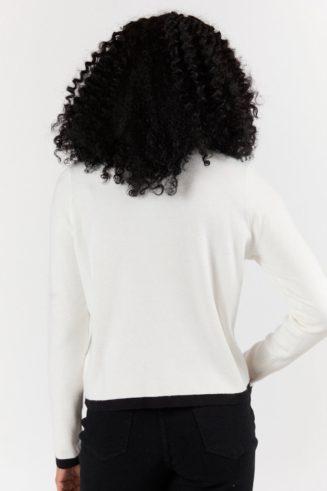 Forever Changing Ivory and Black Contrast Trim Cardigan FINAL SALE - Image 5