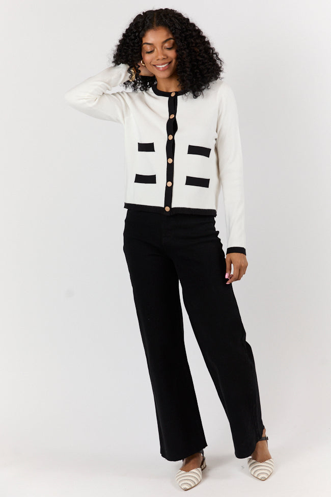 Forever Changing Ivory and Black Contrast Trim Cardigan FINAL SALE - Image 2
