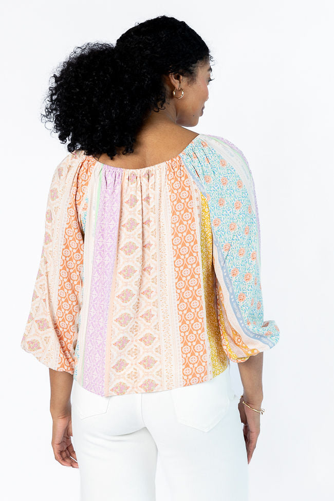 Come Along Multi Floral Patch Print Woven Pop Over Blouse FINAL SALE - Image 5