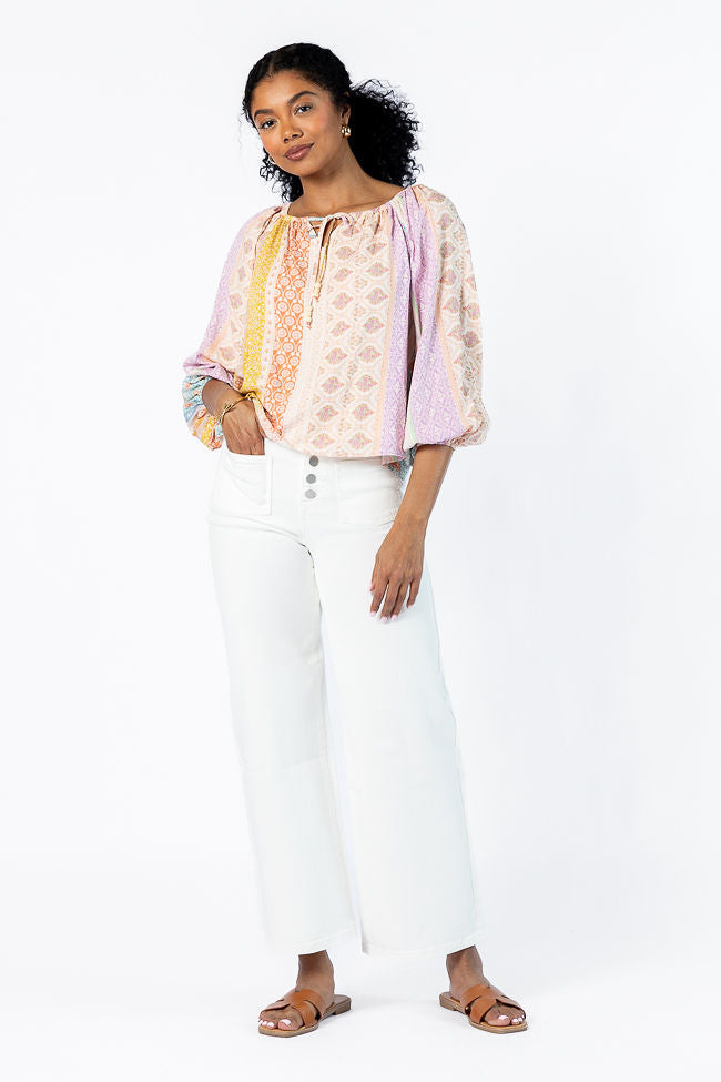 Come Along Multi Floral Patch Print Woven Pop Over Blouse FINAL SALE - Image 2