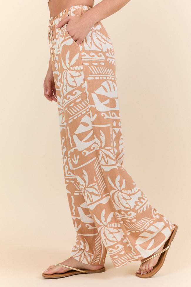 Island Escape Taupe Printed Pull On Pants FINAL SALE - Image 4