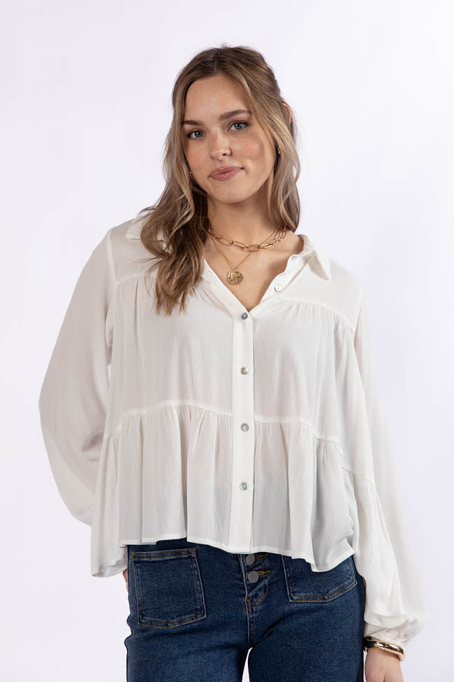Something Good Ivory Tiered Relaxed Button Down Blouse FINAL SALE