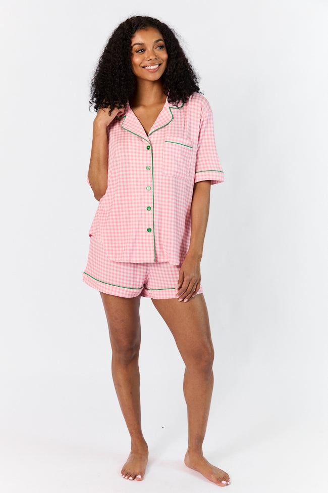Good To Get Away Pink Gingham Short Sleeve Pajama Top FINAL SALE - Image 2